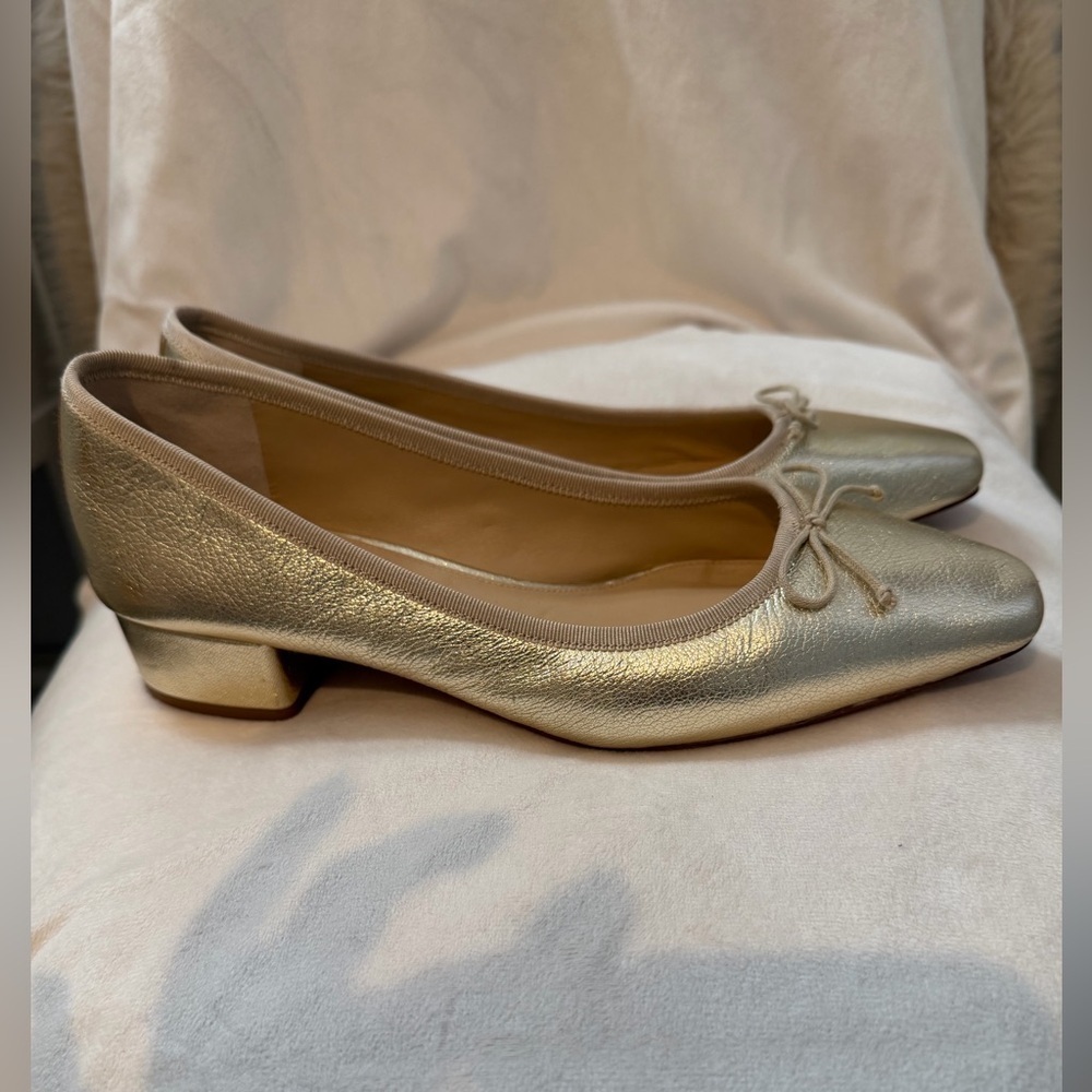 VERONICA BEARD Cecile Metallic Leather Ballet Pump QUIET LUXURY - Picture 2 of 8